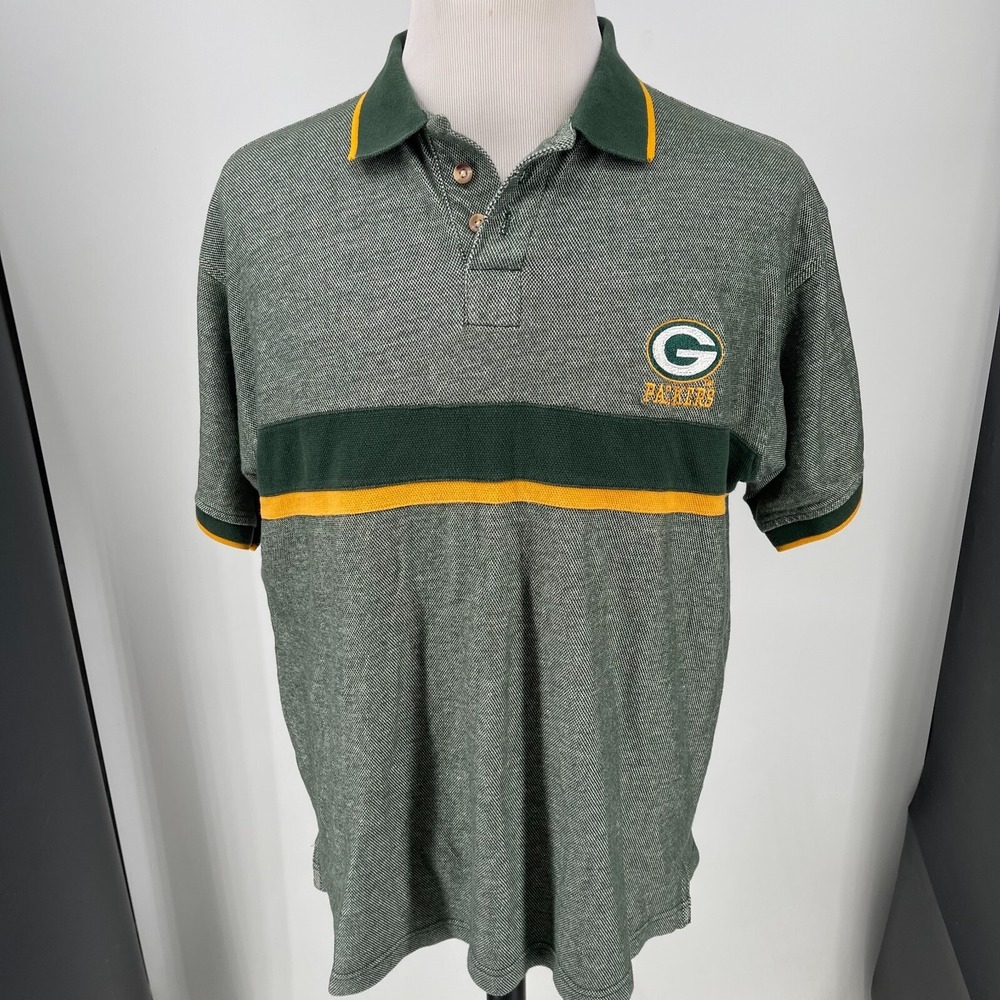 NFL Game Day Logo 7 Polo Shirt MENS Green Bay Packers Football Green Gold XL